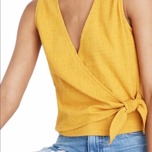 Madewell Tops - Madewell Bright Mustard Yellow Surplice Tie Front Spring Tank Top Sz M